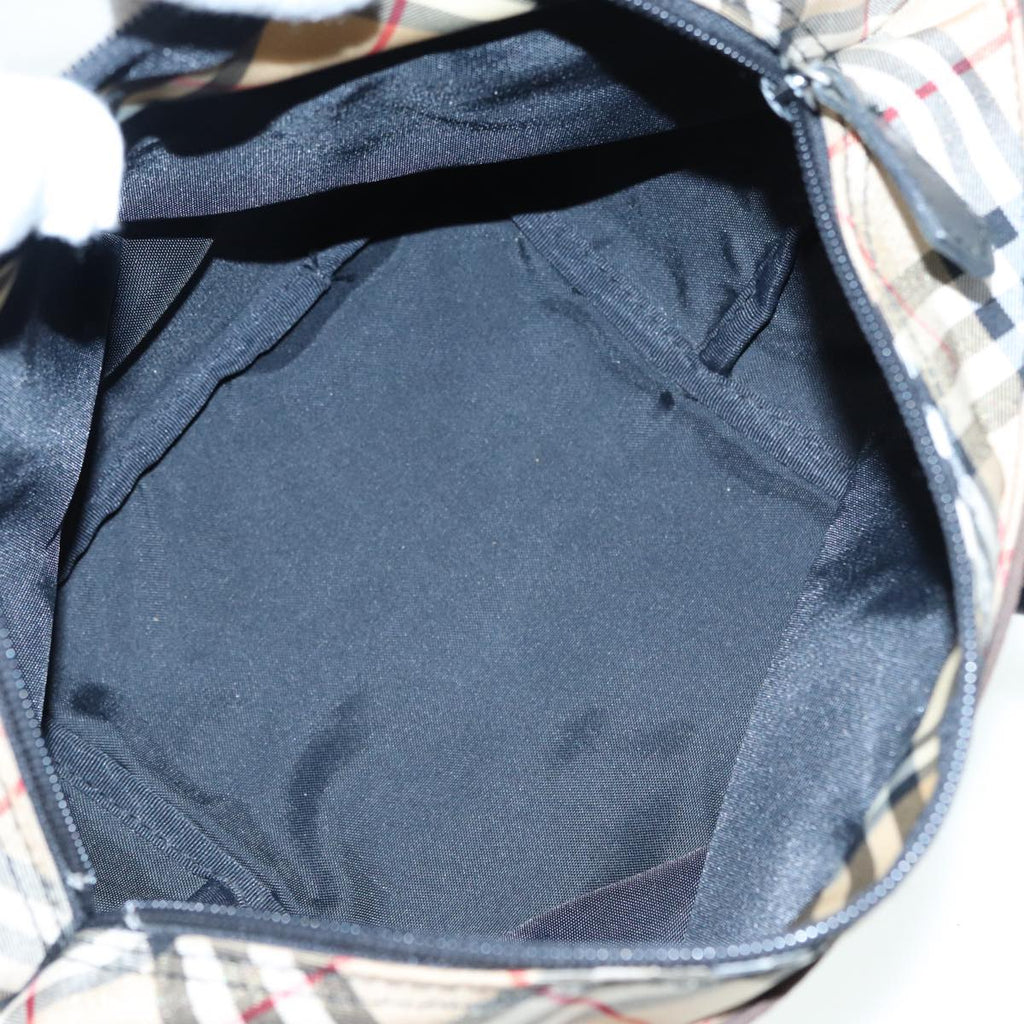 BURBERRY Nova Check Hand Bag Nylon Brown Black Silver ti1962