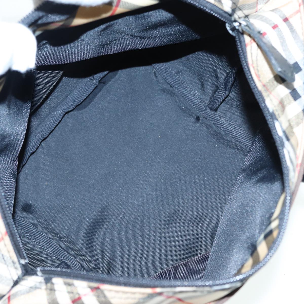 BURBERRY Nova Check Hand Bag Nylon Brown Black Silver ti1962