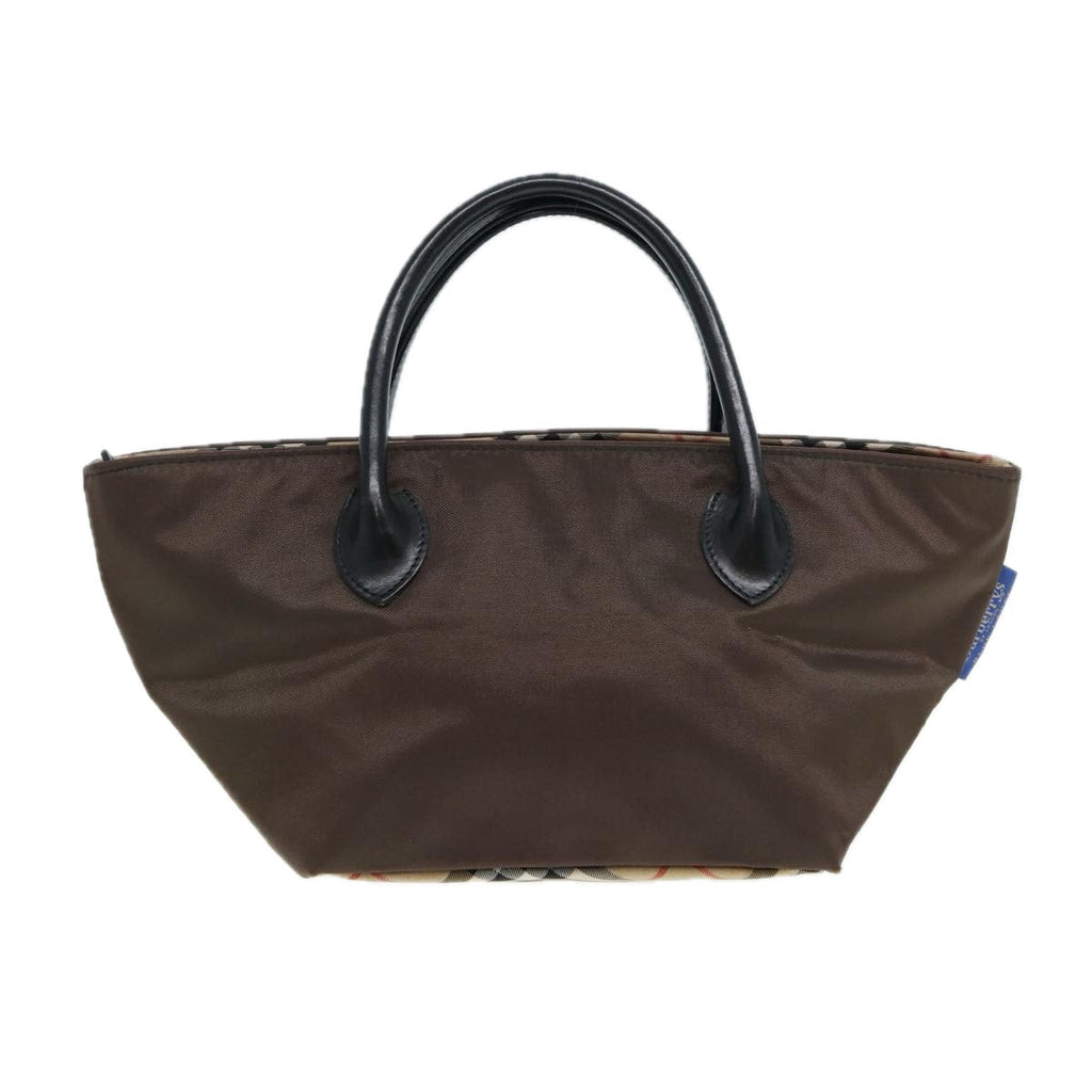 BURBERRY Nova Check Hand Bag Nylon Brown Black Silver ti1962