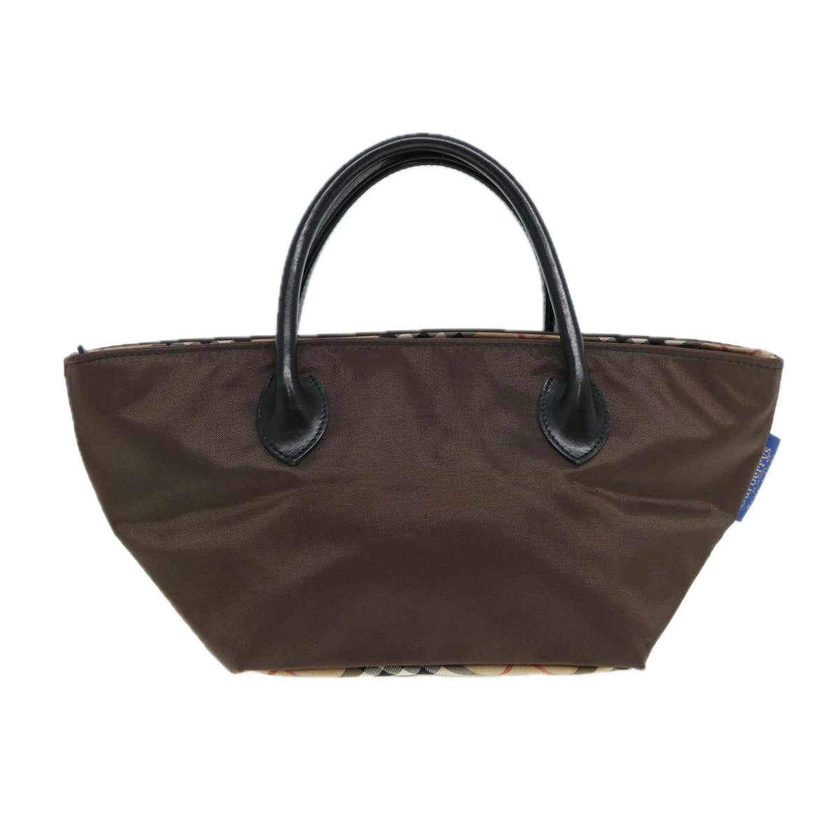 BURBERRY Nova Check Hand Bag Nylon Brown Black Silver ti1962