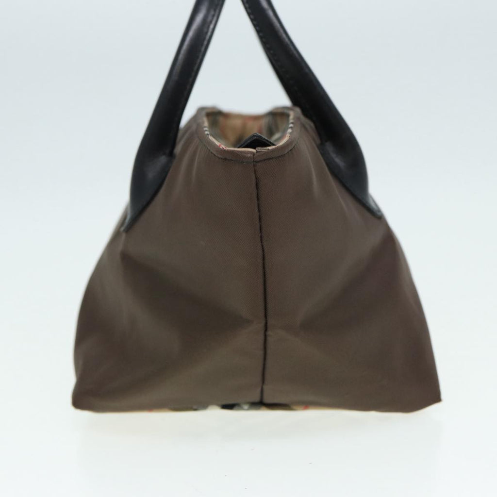 BURBERRY Nova Check Hand Bag Nylon Brown Black Silver ti1962