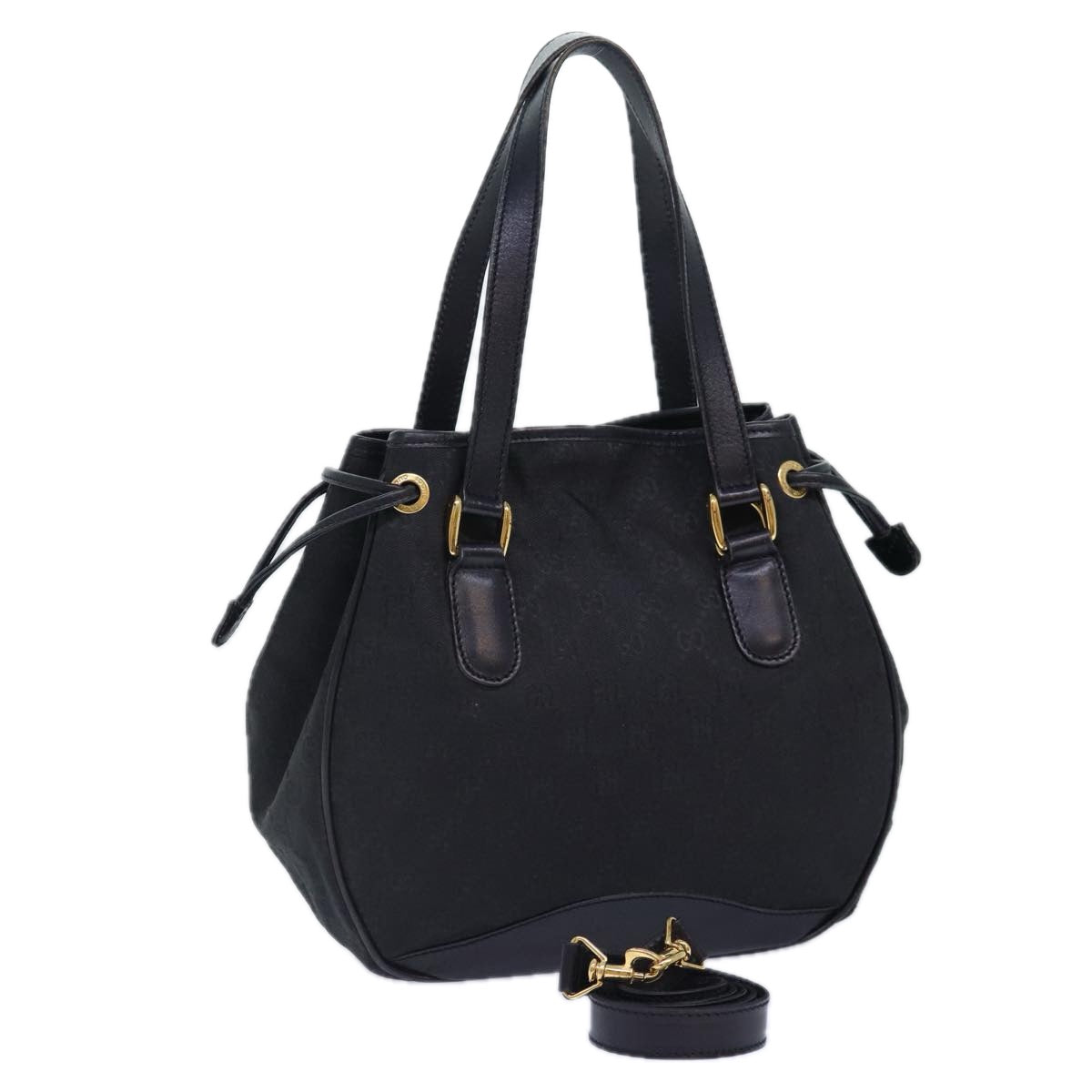GUCCI GG Canvas Hand Bag 2way Black Gold 000 3444 0282 ti1965