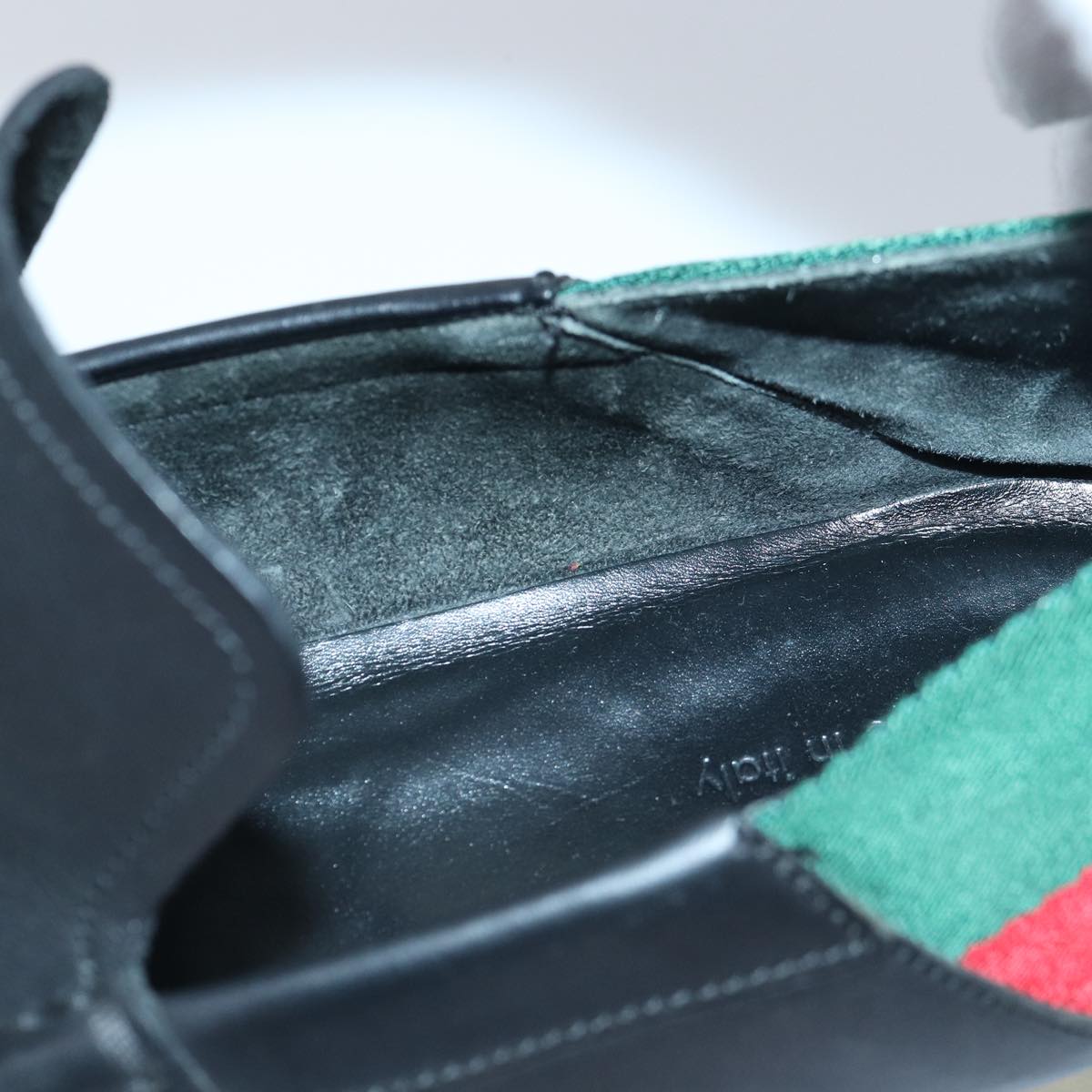 GUCCI Web Sherry Line slipper shoes Leather 41.5EJ Black ti1971