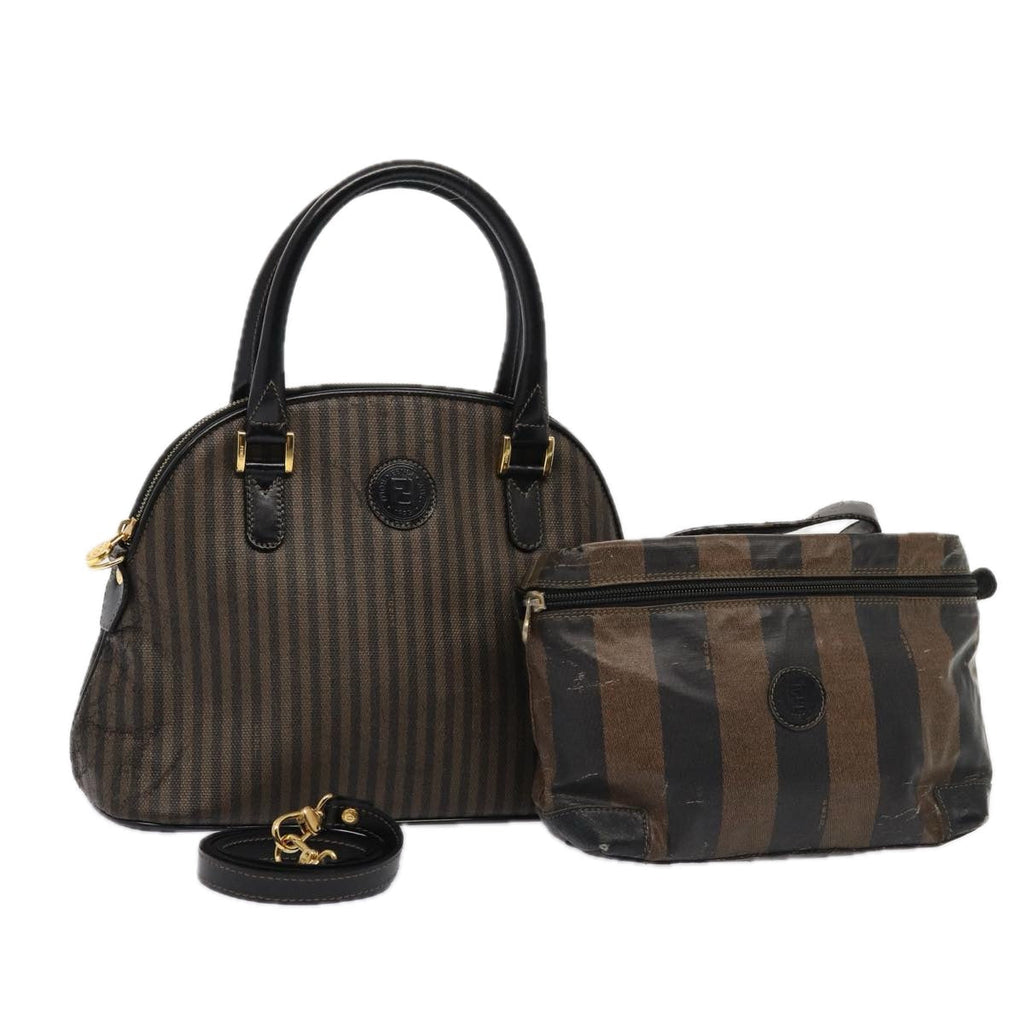 FENDI Pecan Canvas Hand Bag Coated Canvas 2Set Brown Black ti1976