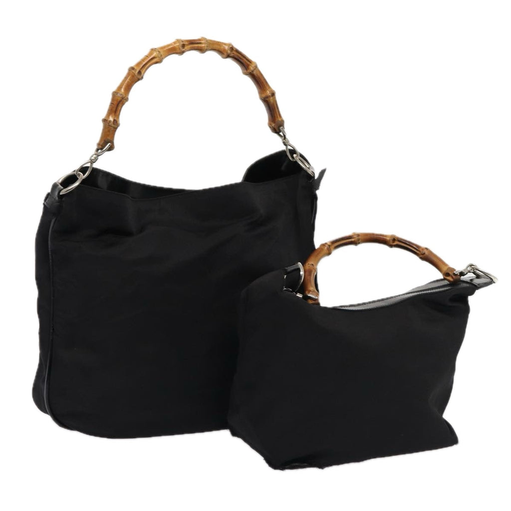 GUCCI Bamboo Hand Bag Nylon 2Set Black ti1978