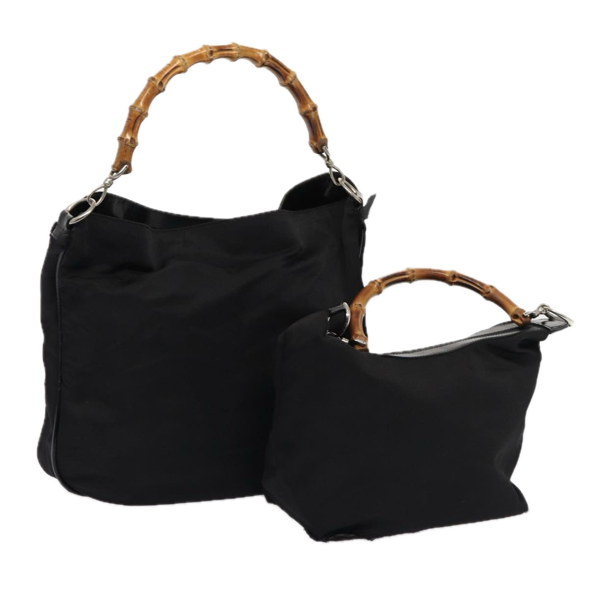 GUCCI Bamboo Hand Bag Nylon 2Set Black ti1978