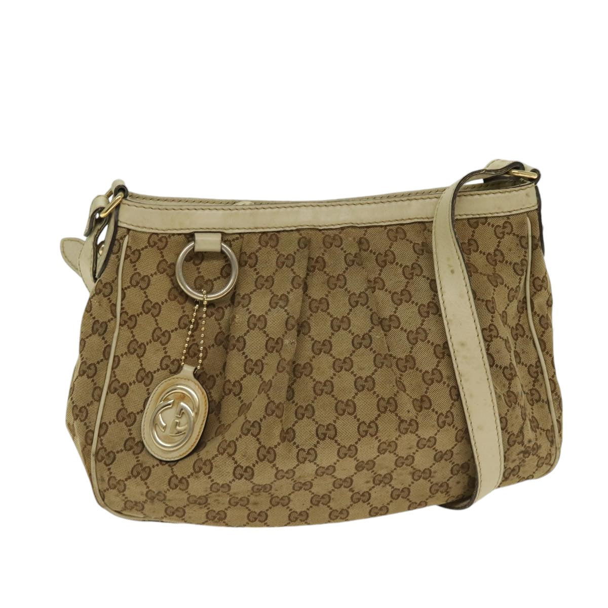 GUCCI GG Canvas Shoulder Bag Beige Gold 296834 ti1988