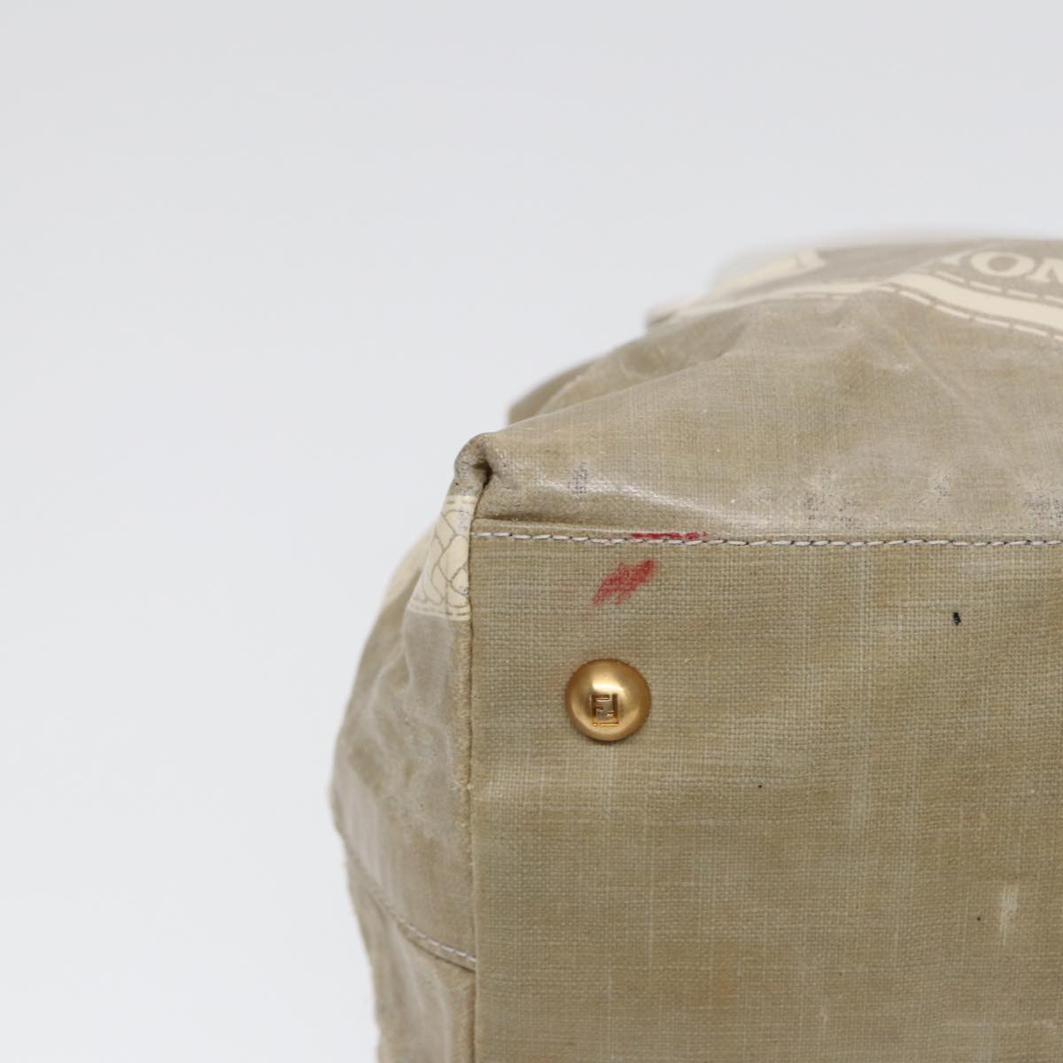 FENDI Hand Bag Nylon Leather Beige Gold ti2008