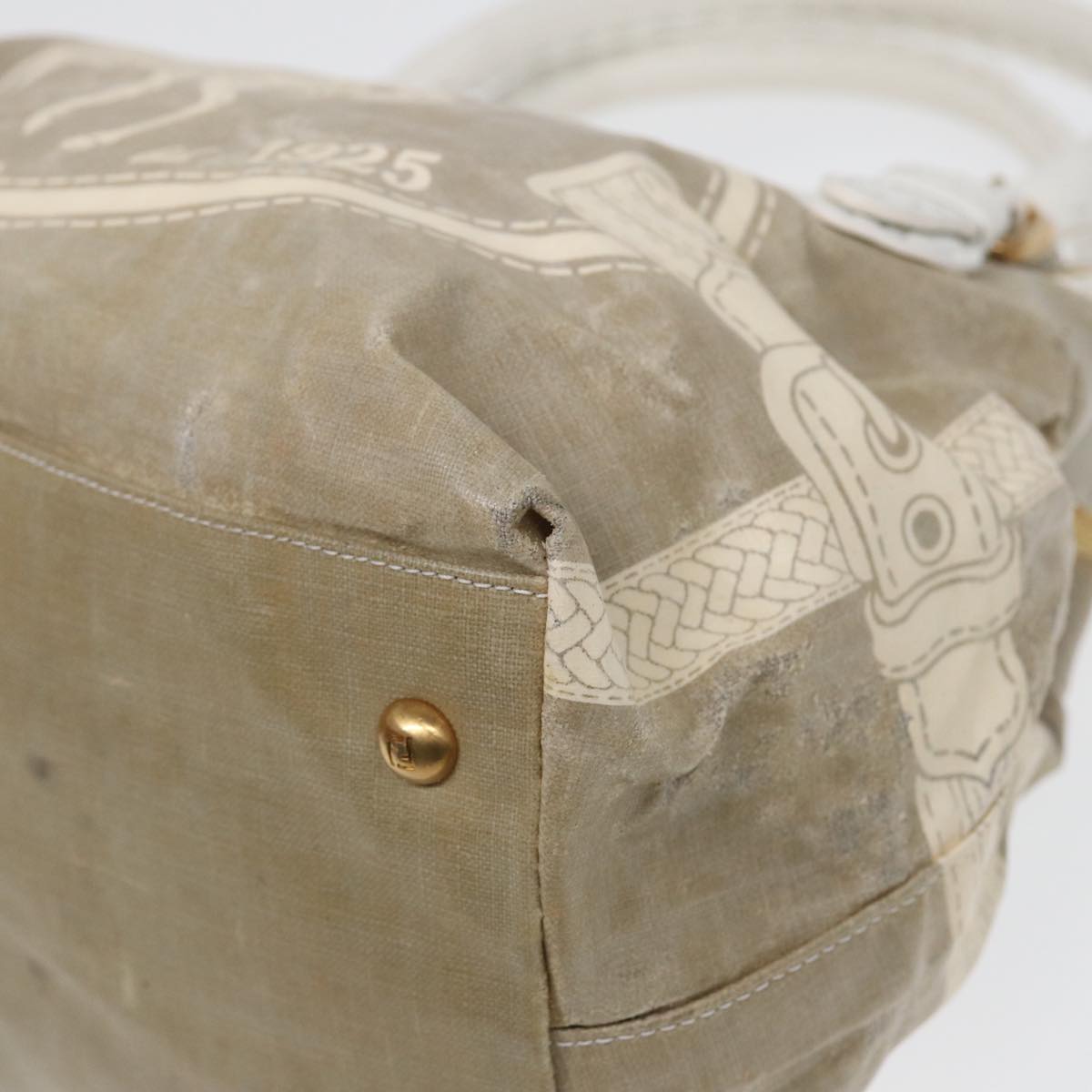 FENDI Hand Bag Nylon Leather Beige Gold ti2008