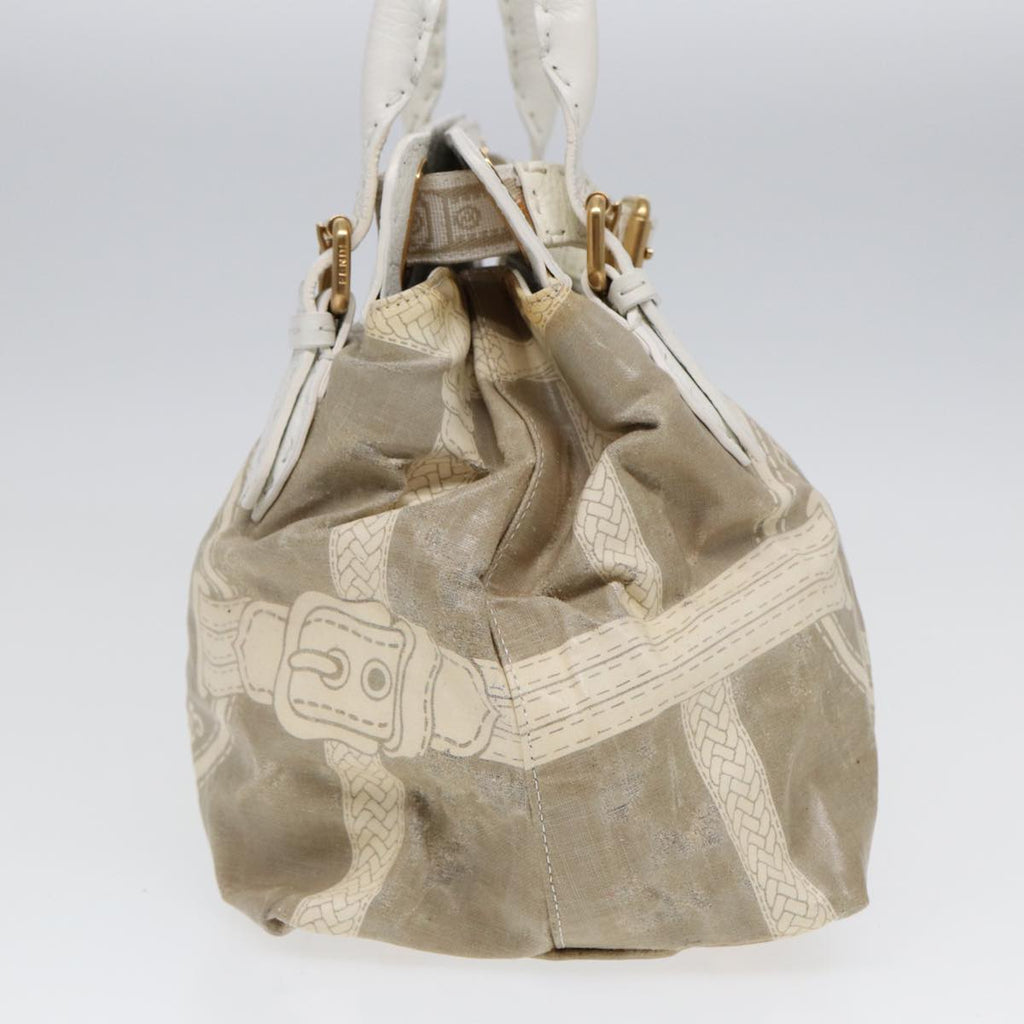 FENDI Hand Bag Nylon Leather Beige Gold ti2008