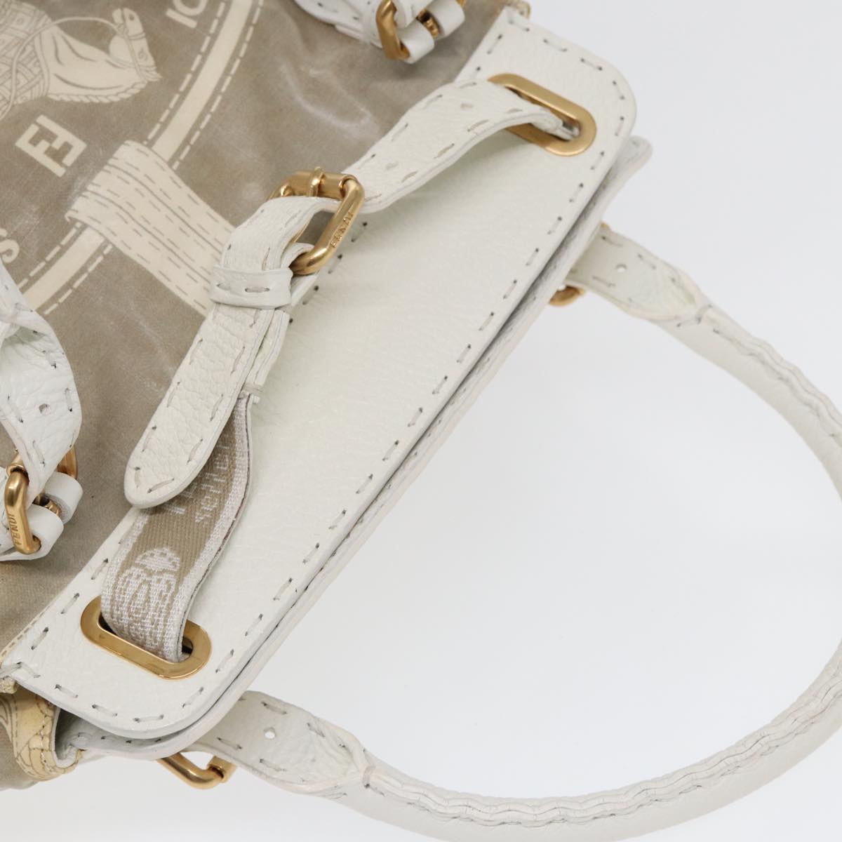 FENDI Hand Bag Nylon Leather Beige Gold ti2008