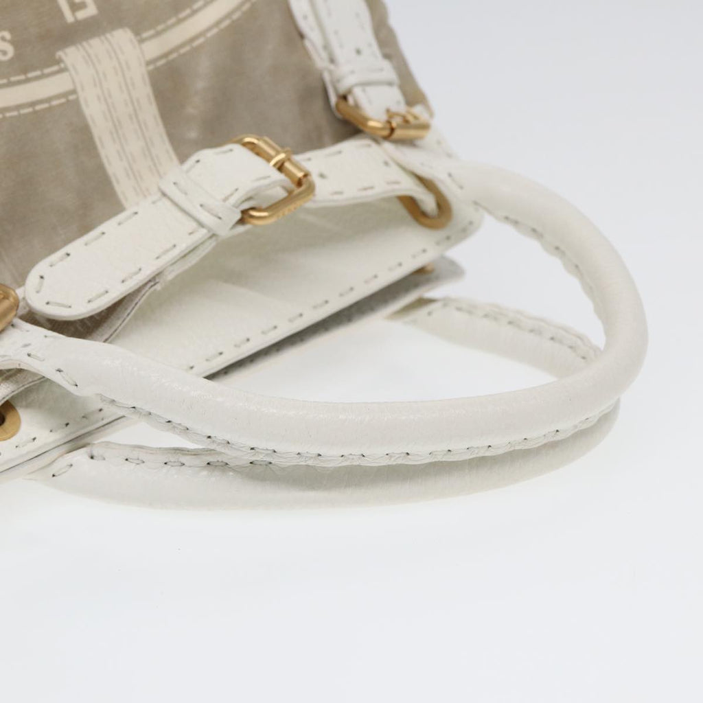 FENDI Hand Bag Nylon Leather Beige Gold ti2008