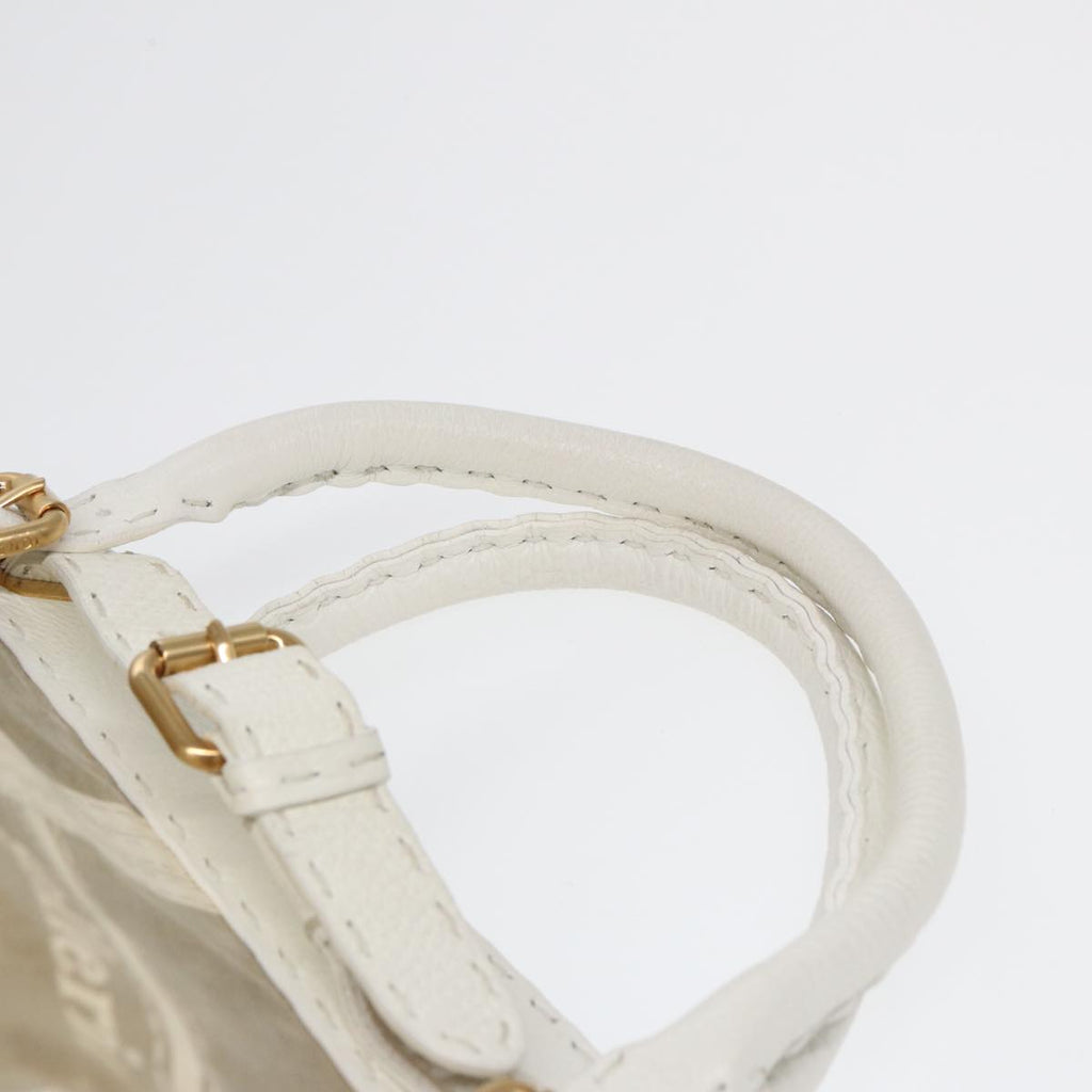 FENDI Hand Bag Nylon Leather Beige Gold ti2008