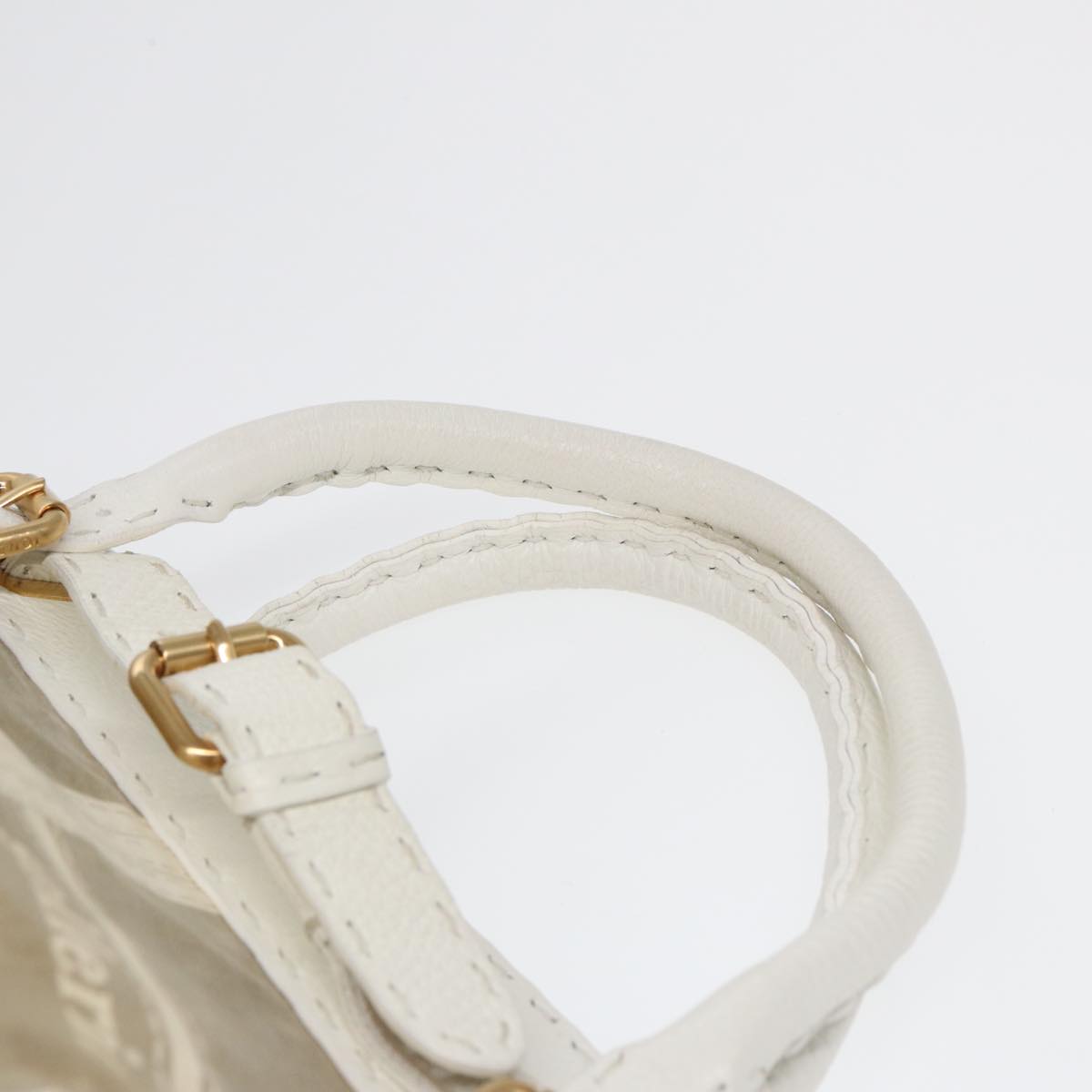 FENDI Hand Bag Nylon Leather Beige Gold ti2008