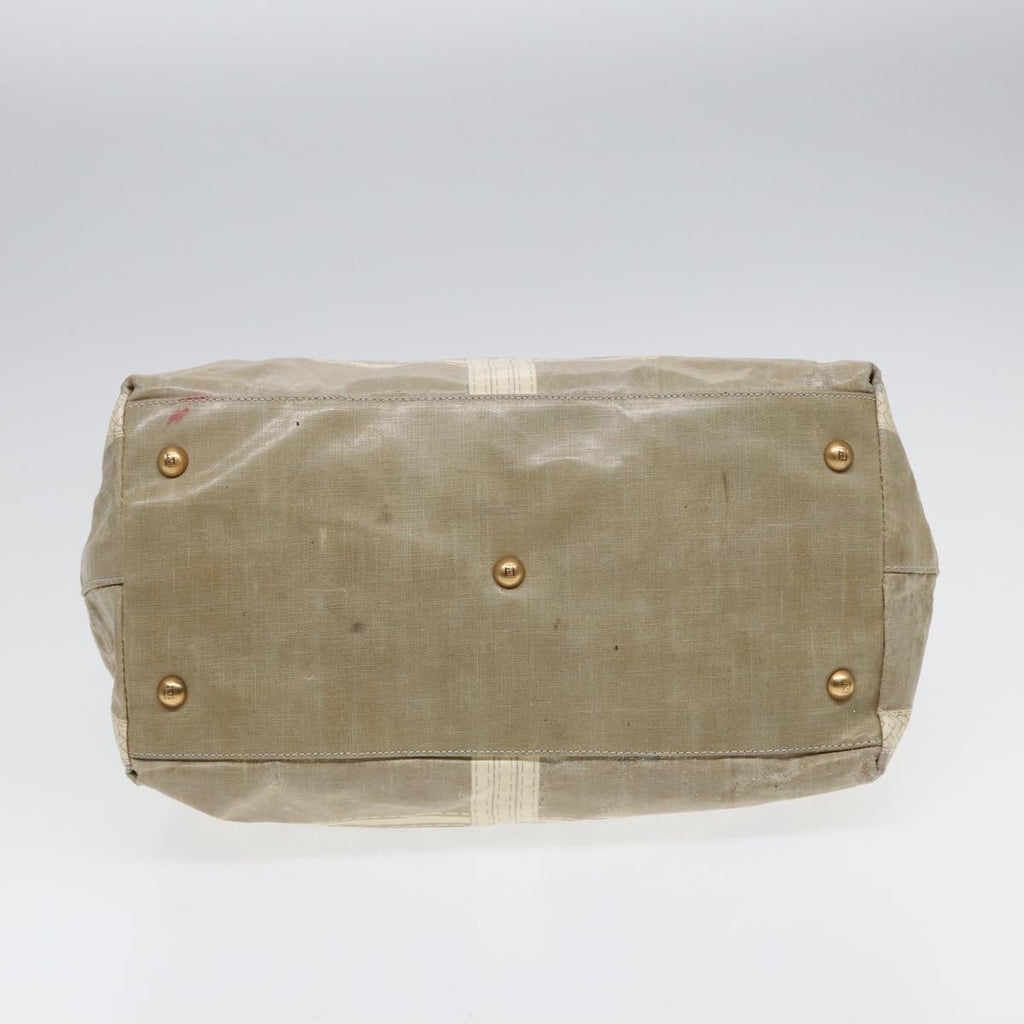 FENDI Hand Bag Nylon Leather Beige Gold ti2008