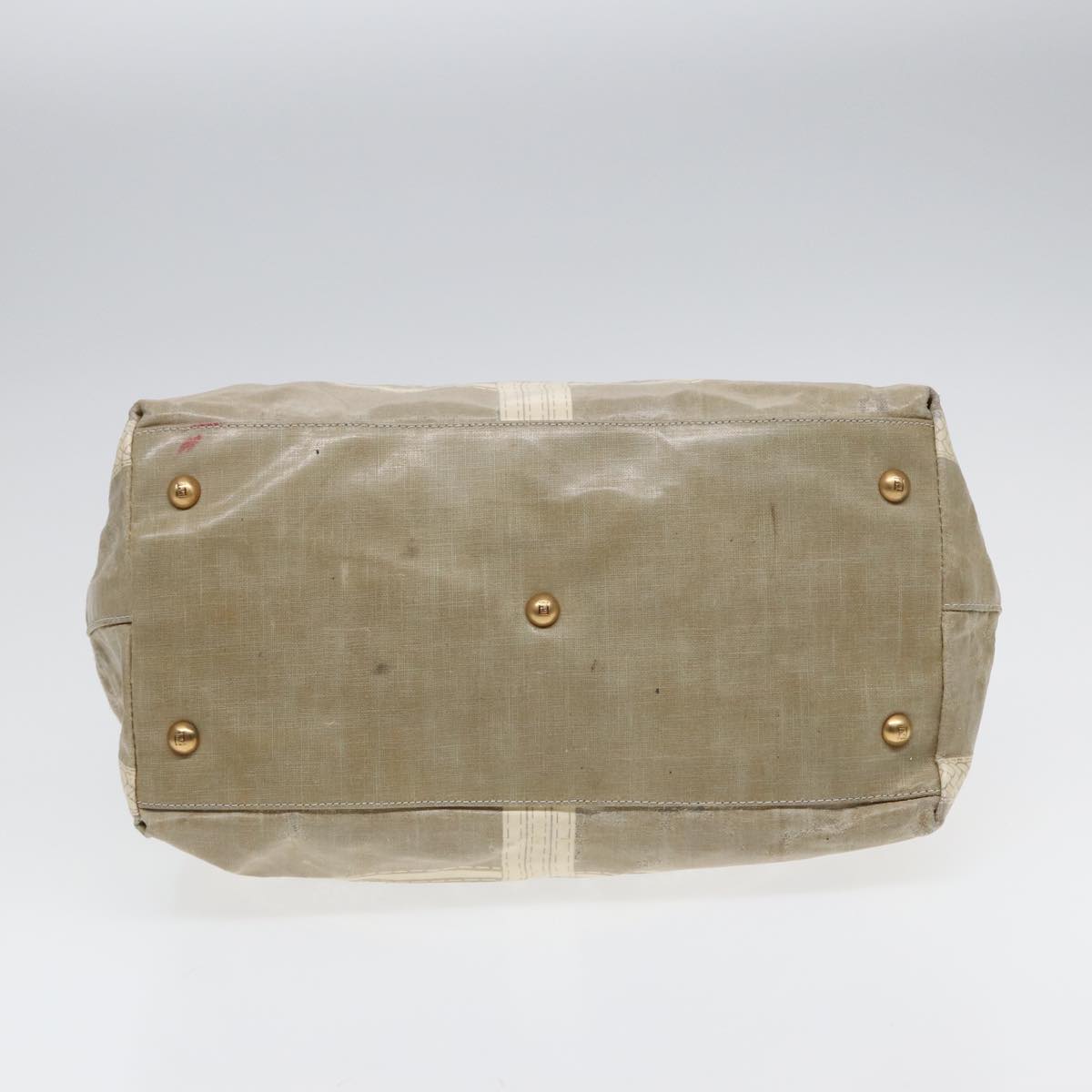 FENDI Hand Bag Nylon Leather Beige Gold ti2008