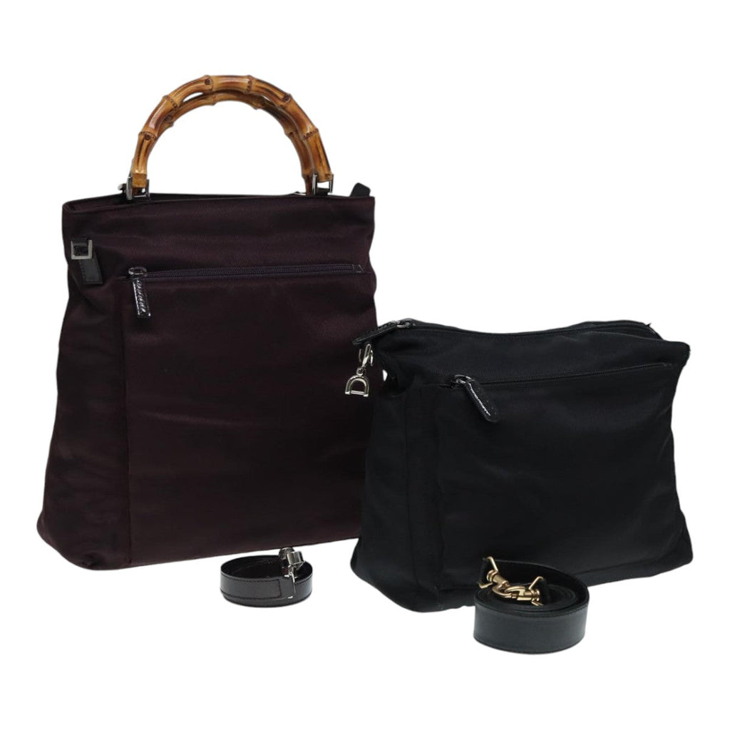 GUCCI Bamboo Shoulder Bag Nylon 2Set Brown Black ti2023