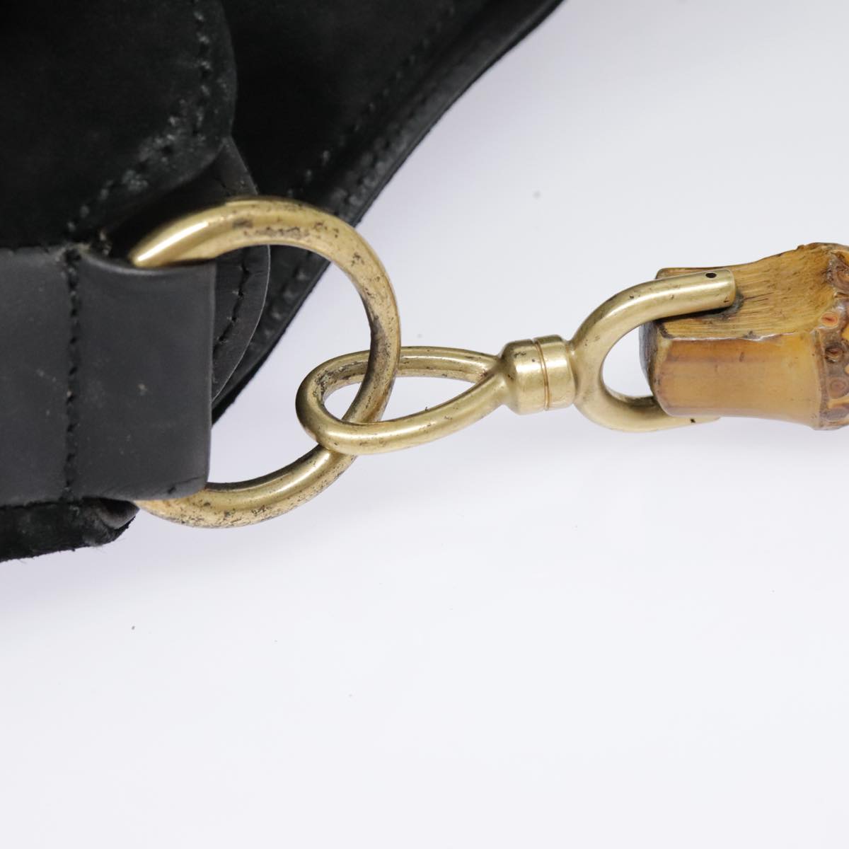 GUCCI Bamboo Shoulder Bag Leather 2way Black Gold 1 1577 2615 ti2025