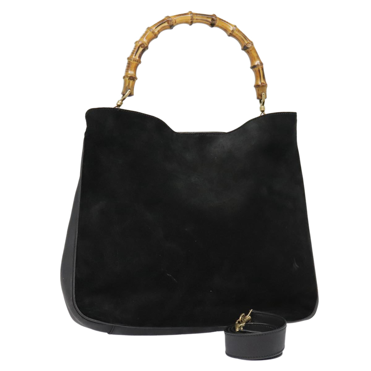 GUCCI Bamboo Shoulder Bag Leather 2way Black Gold 1 1577 2615 ti2025