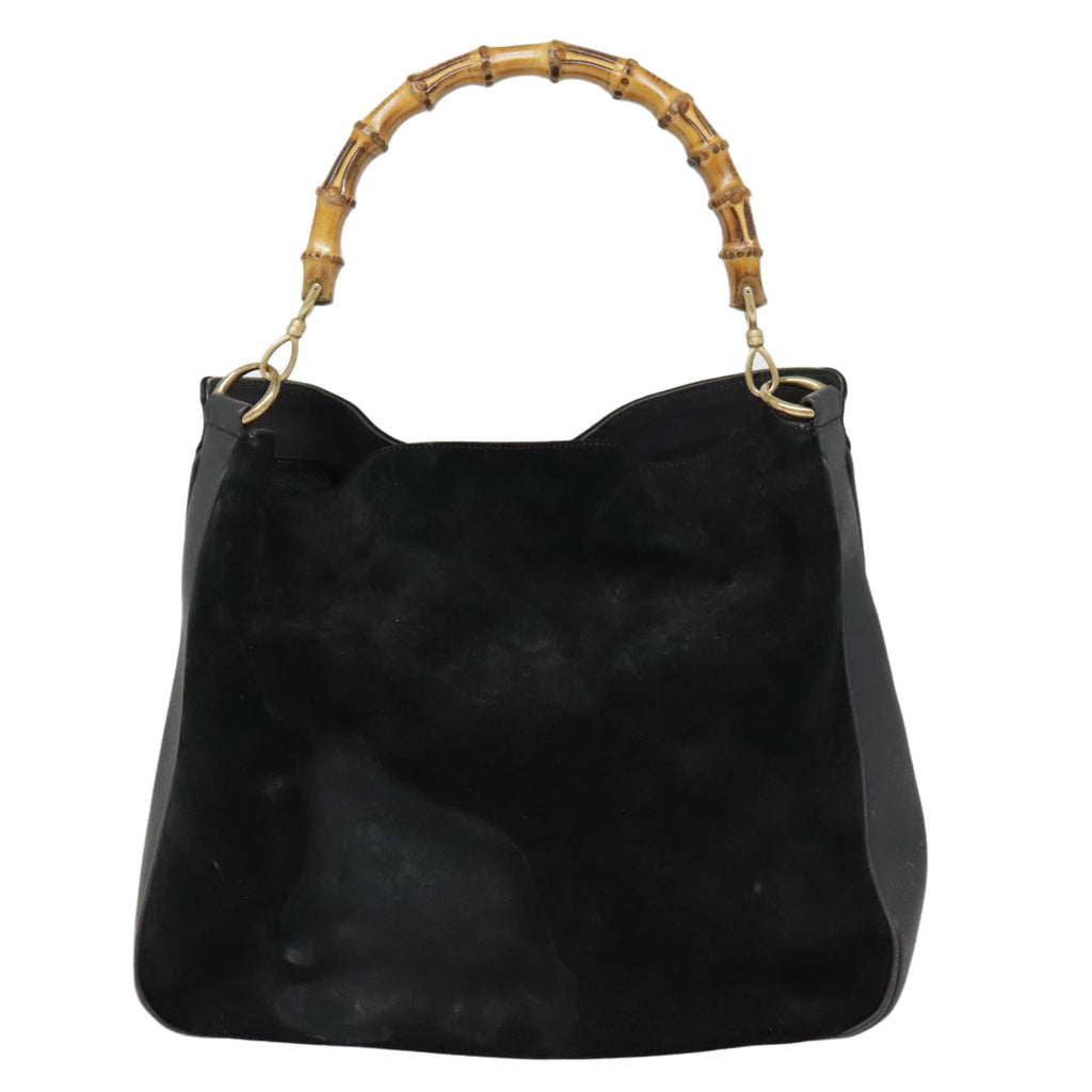 GUCCI Bamboo Shoulder Bag Leather 2way Black Gold 1 1577 2615 ti2025