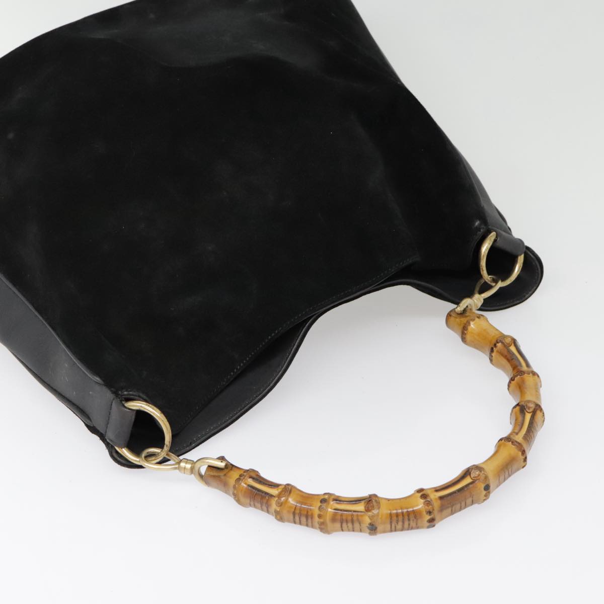 GUCCI Bamboo Shoulder Bag Leather 2way Black Gold 1 1577 2615 ti2025