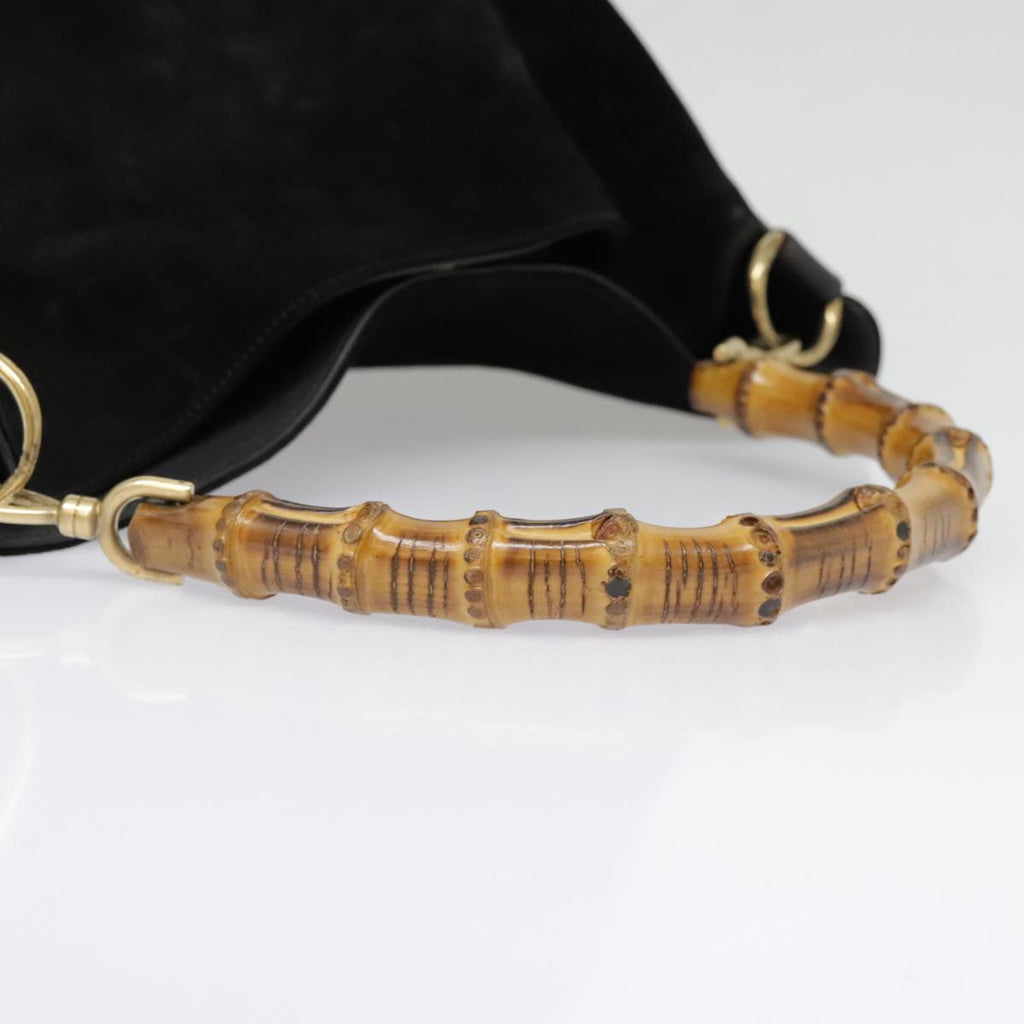 GUCCI Bamboo Shoulder Bag Leather 2way Black Gold 1 1577 2615 ti2025