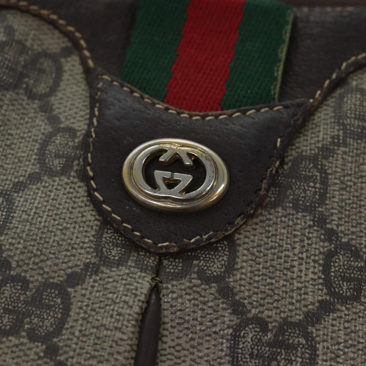 GUCCI GG Supreme Web Sherry Line Shoulder Bag PVC Beige 904 02 047 ti2026
