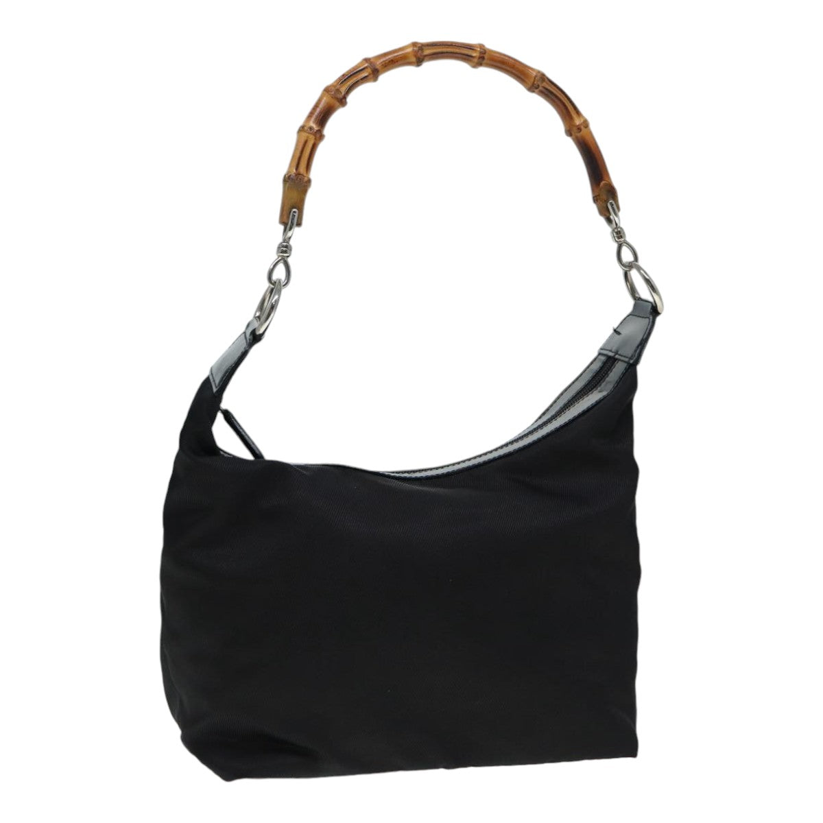 GUCCI Bamboo Shoulder Bag Nylon Black Silver 000 1998 0531 ti2037