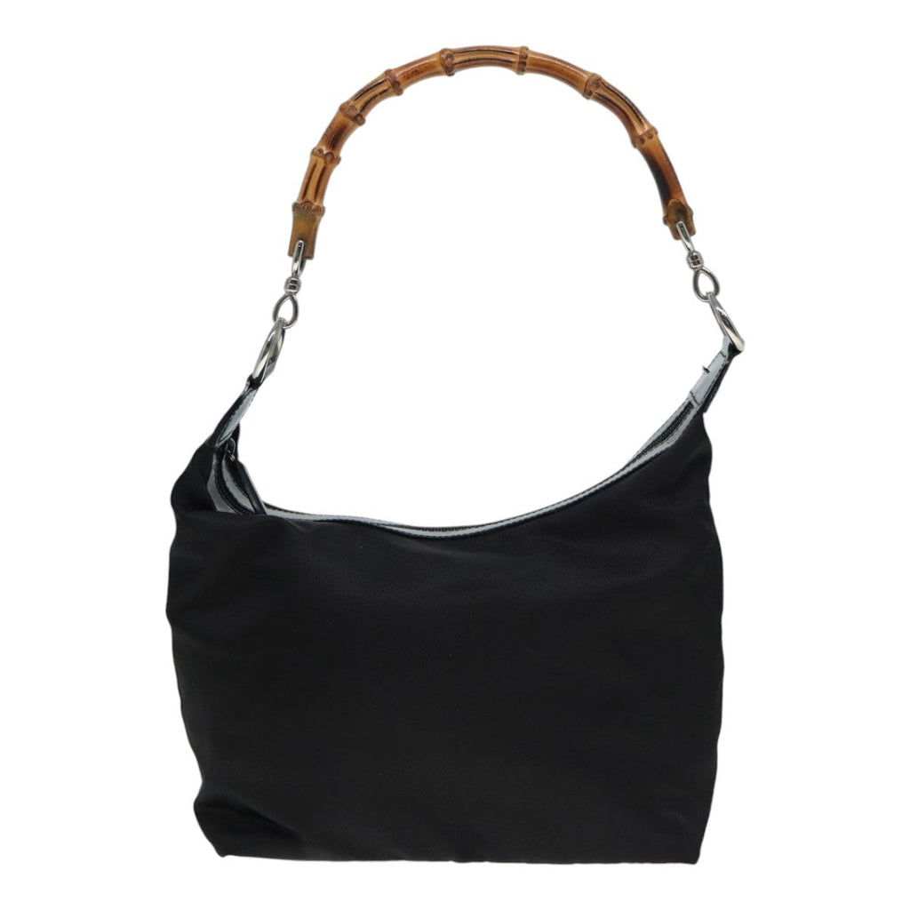 GUCCI Bamboo Shoulder Bag Nylon Black Silver 000 1998 0531 ti2037