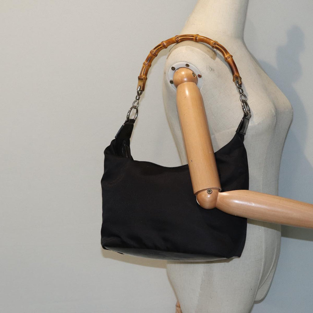 GUCCI Bamboo Shoulder Bag Nylon Black Silver 000 1998 0531 ti2037