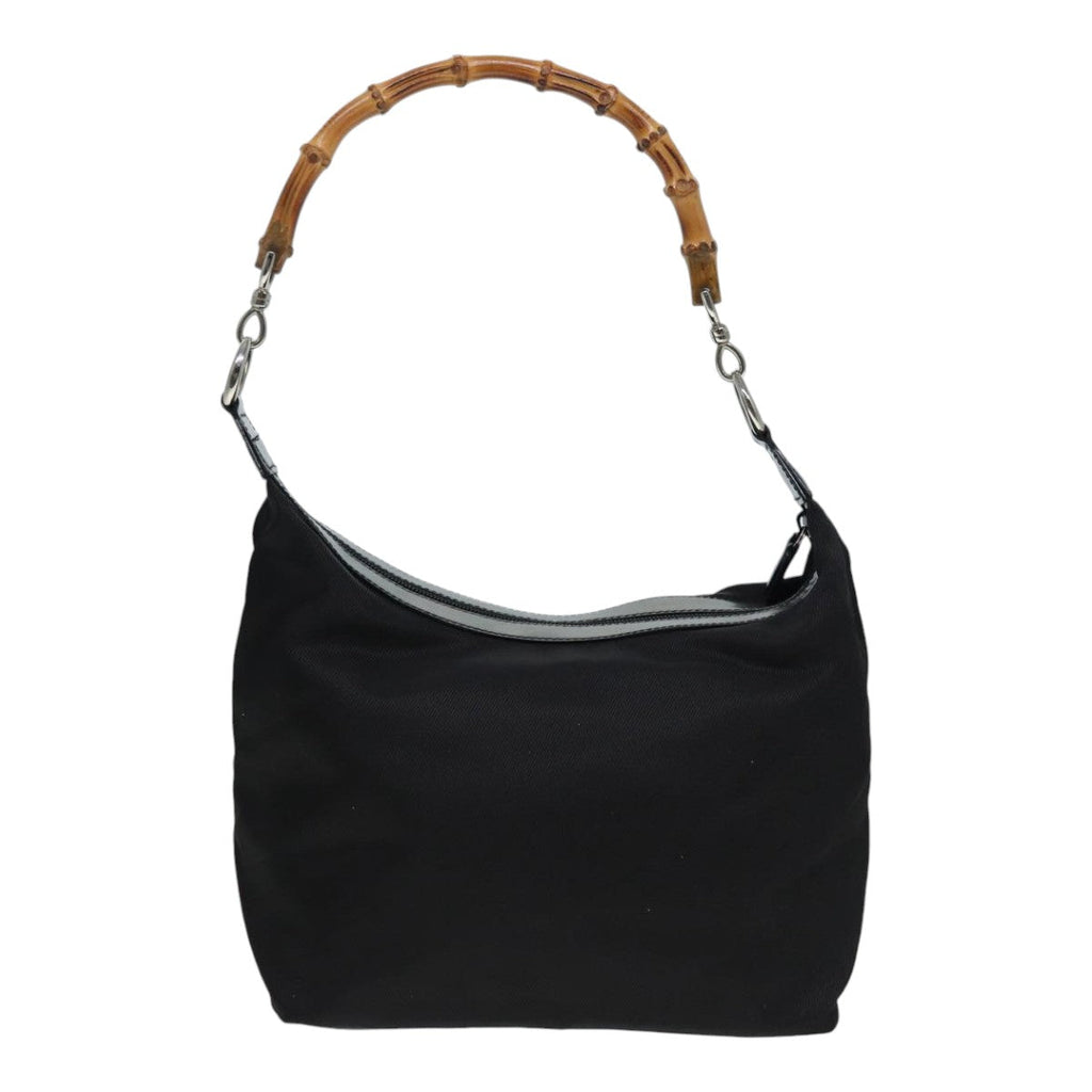 GUCCI Bamboo Shoulder Bag Nylon Black Silver 000 1998 0531 ti2037