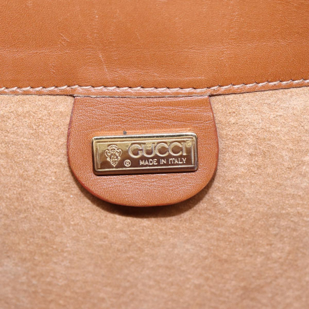 GUCCI Hand Bag Leather 2way Brown Gold ti2042
