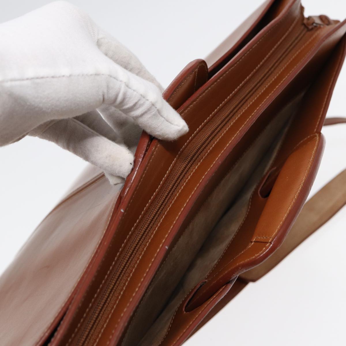 GUCCI Hand Bag Leather 2way Brown Gold ti2042