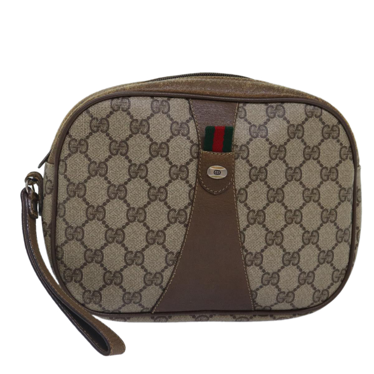 GUCCI GG Supreme Web Sherry Line Clutch Bag PVC Beige Red 89 01 034 ti2044