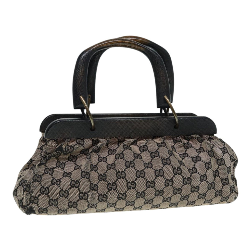 GUCCI GG Canvas Wood Hand Bag Beige 112683 ti2049