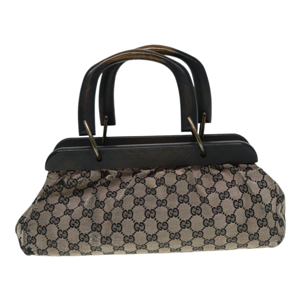 GUCCI GG Canvas Wood Hand Bag Beige 112683 ti2049