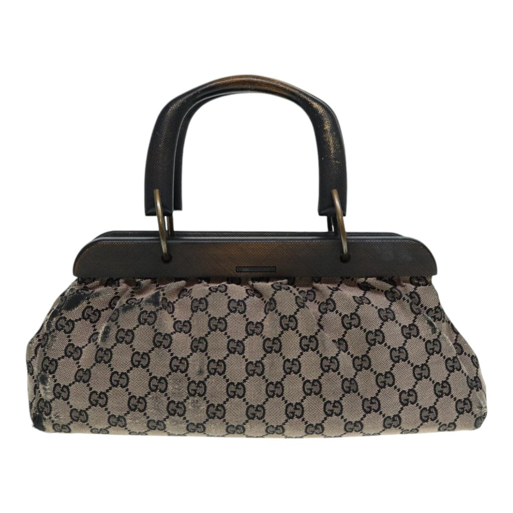GUCCI GG Canvas Wood Hand Bag Beige 112683 ti2049