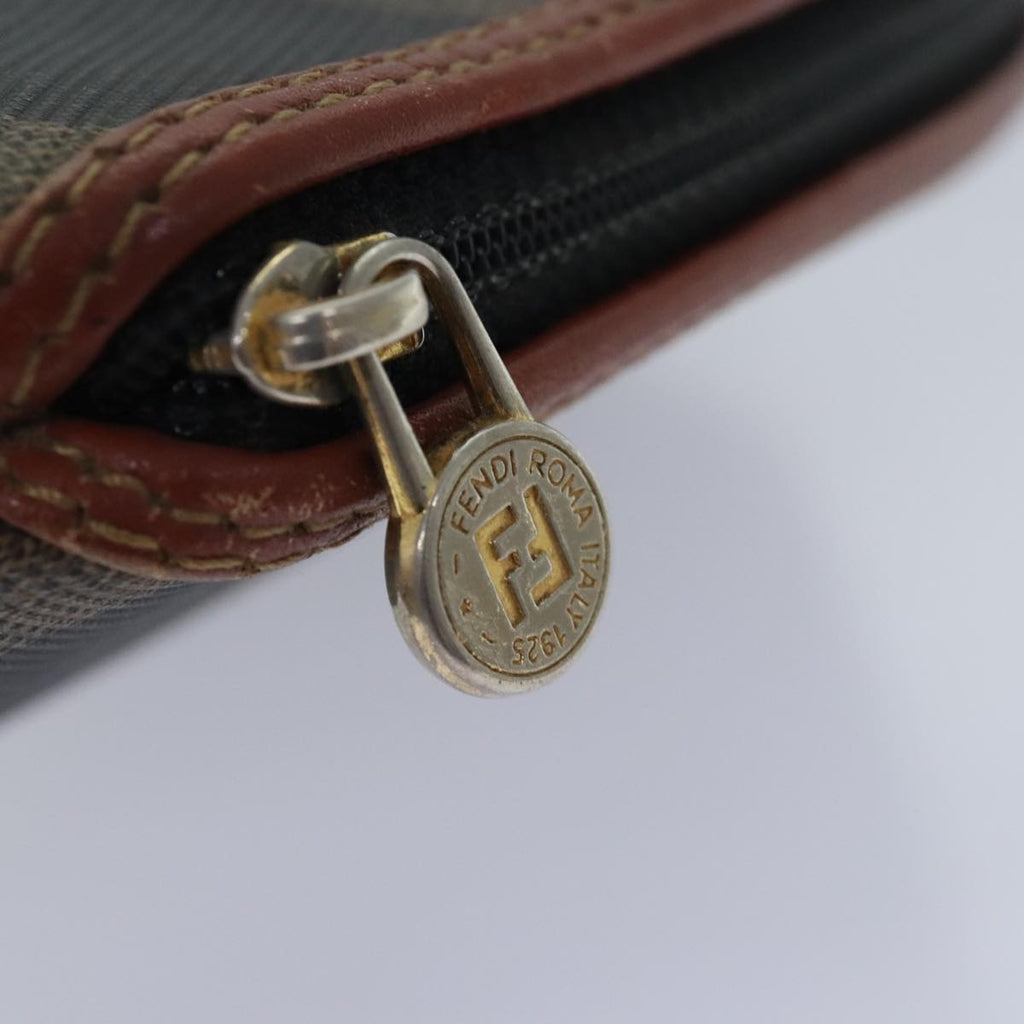 FENDI Pecan Canvas Pouch Black Brown gold ti2082