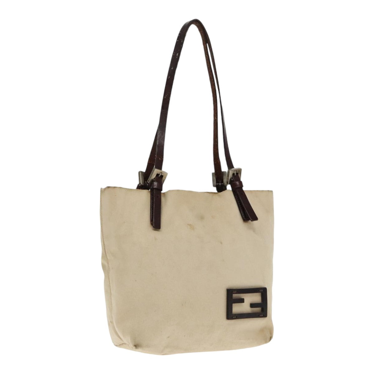 FENDI Hand Bag Canvas Leather Beige Brown Silver ti2134