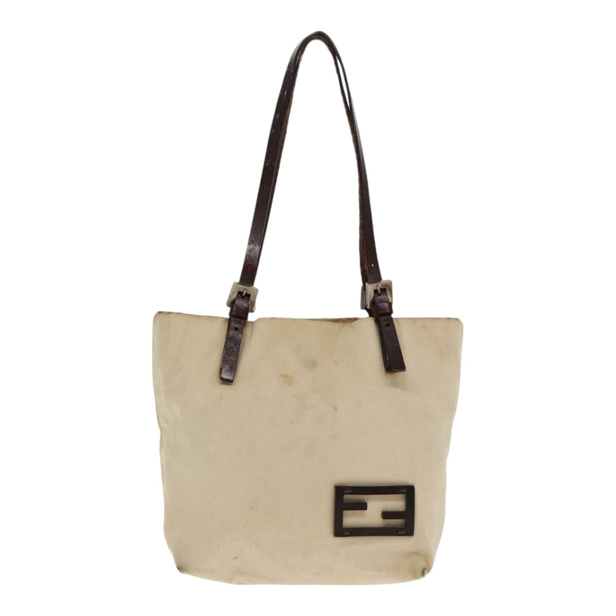 FENDI Hand Bag Canvas Leather Beige Brown Silver ti2134