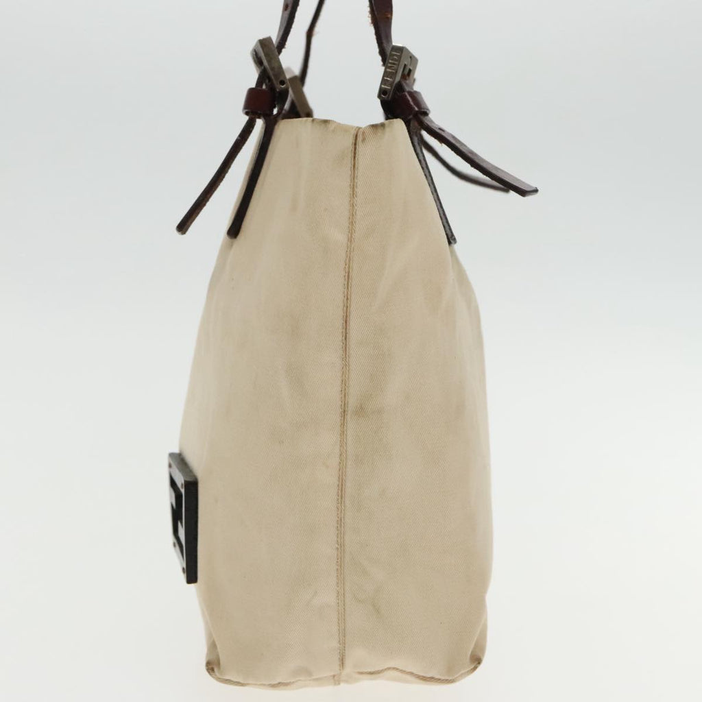 FENDI Hand Bag Canvas Leather Beige Brown Silver ti2134