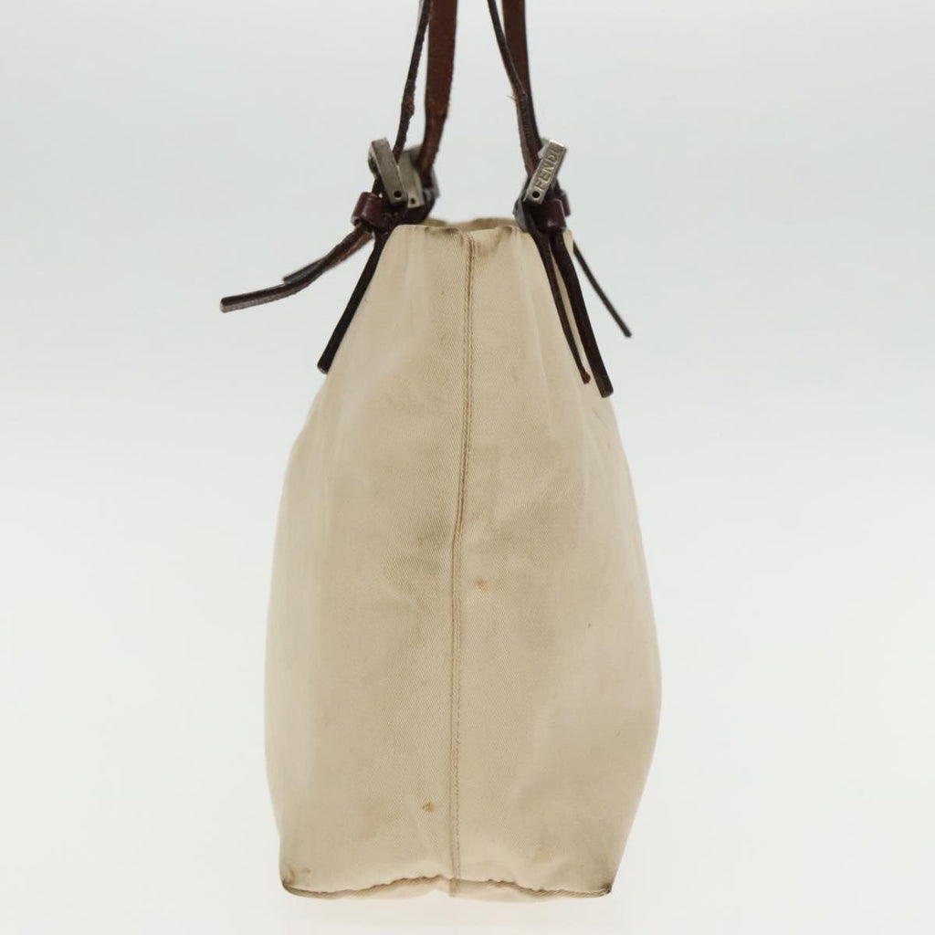 FENDI Hand Bag Canvas Leather Beige Brown Silver ti2134