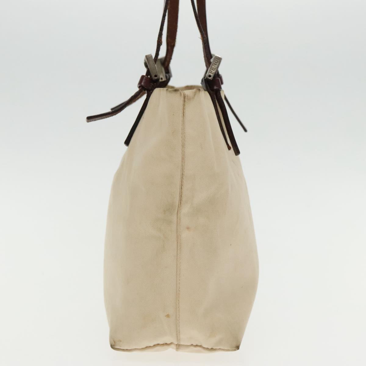 FENDI Hand Bag Canvas Leather Beige Brown Silver ti2134