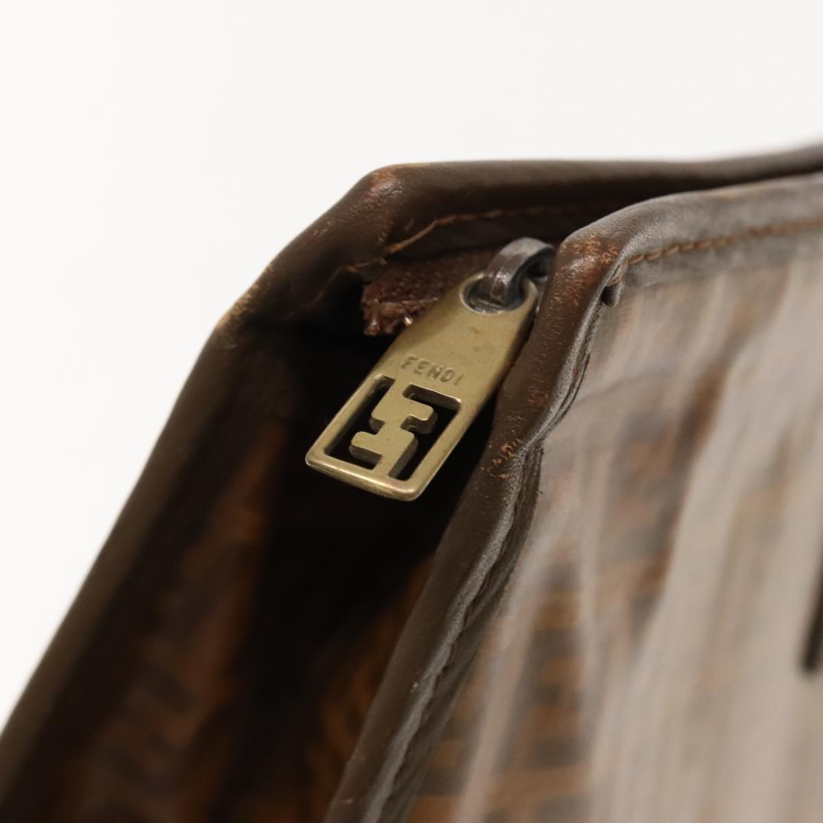 FENDI Zucchino Canvas Clutch Bag Brown Gold ti2135