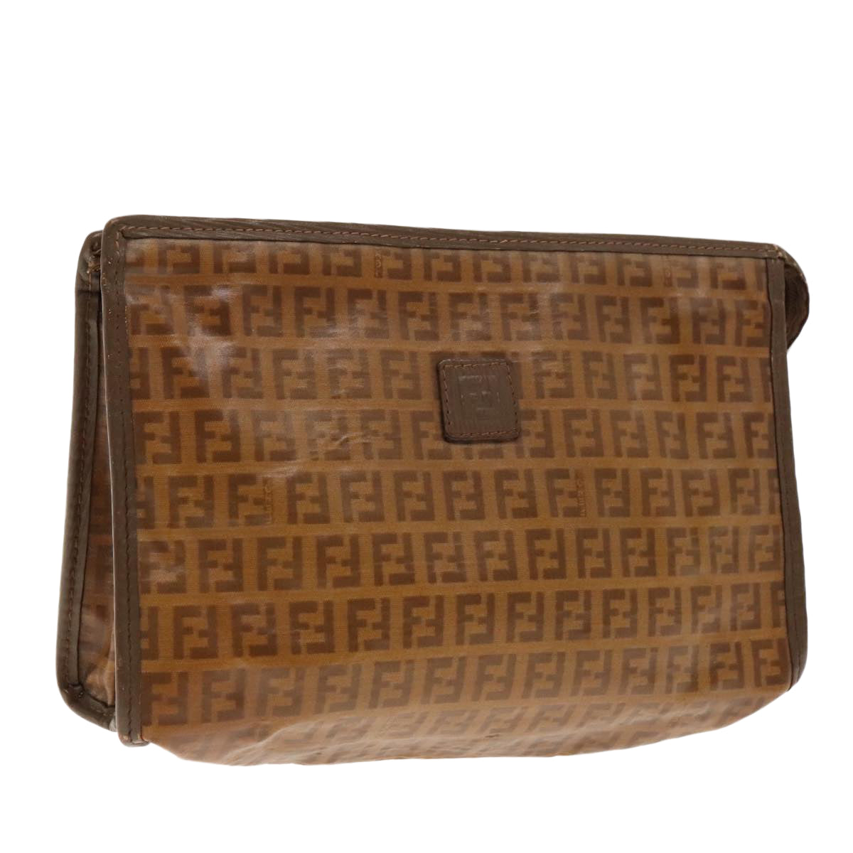 FENDI Zucchino Canvas Clutch Bag Brown Gold ti2135