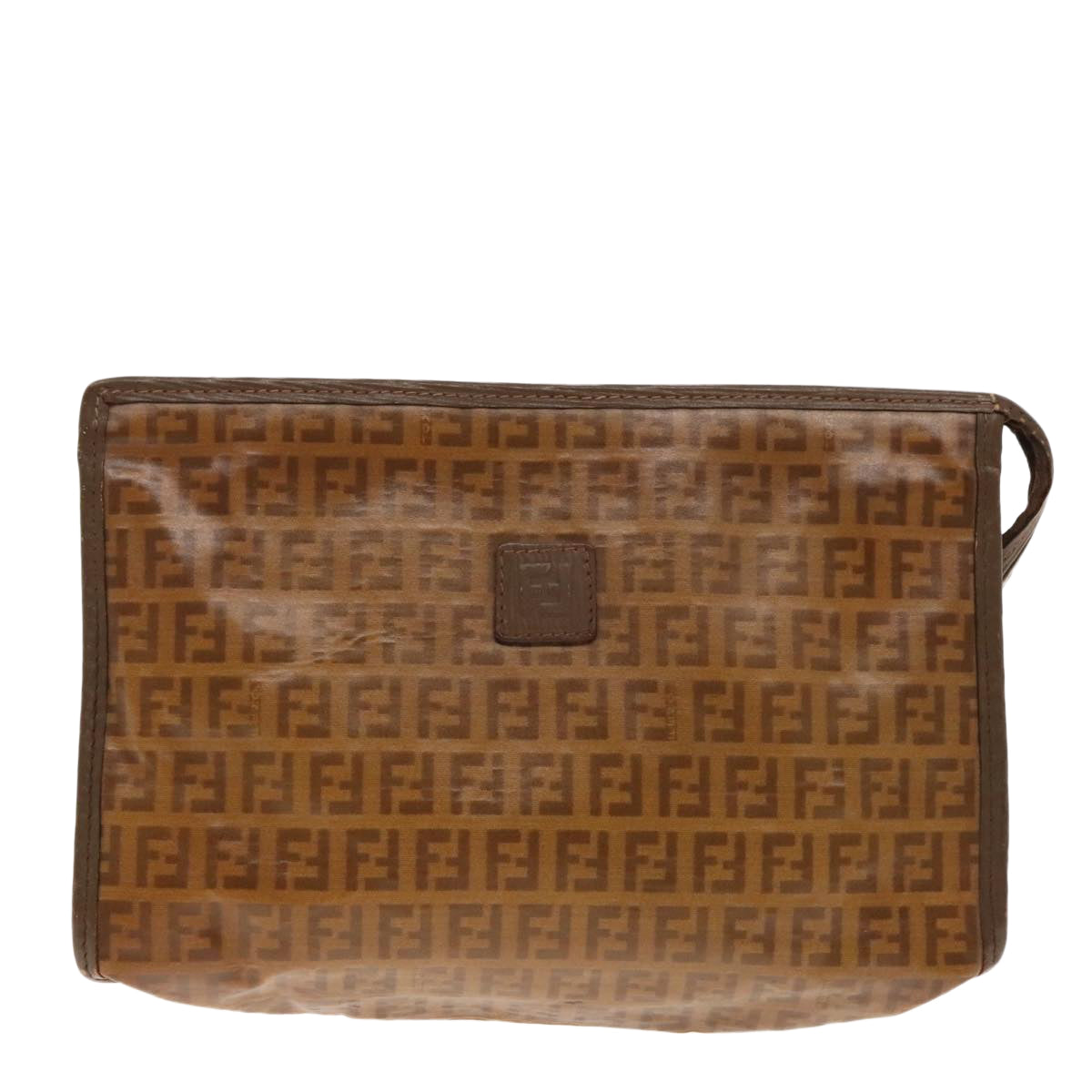 FENDI Zucchino Canvas Clutch Bag Brown Gold ti2135
