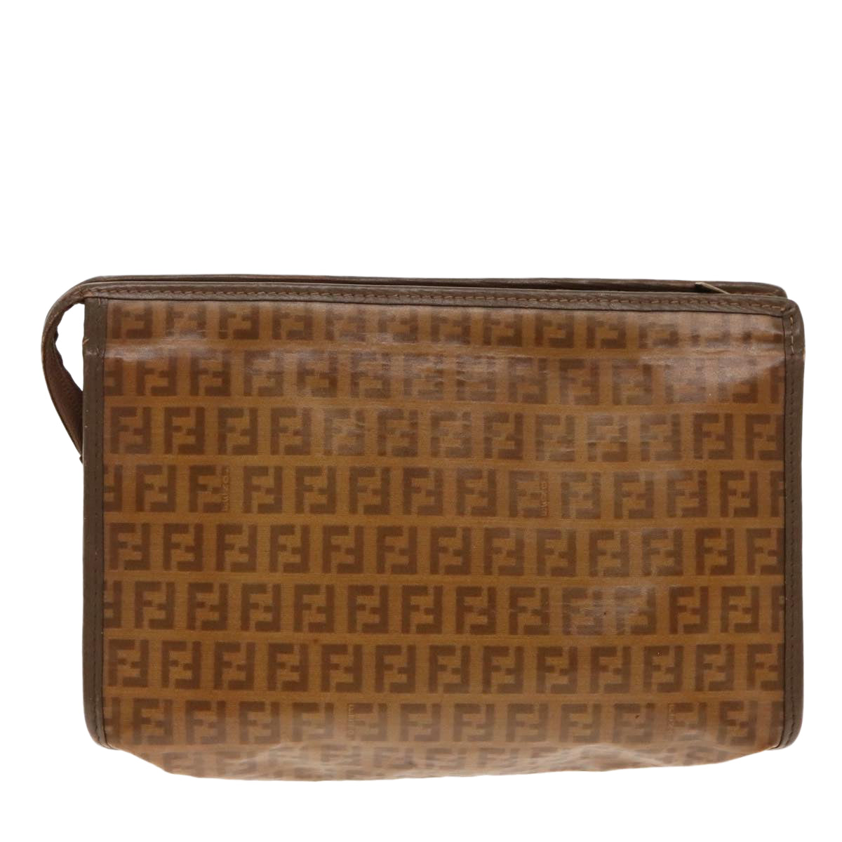 FENDI Zucchino Canvas Clutch Bag Brown Gold ti2135