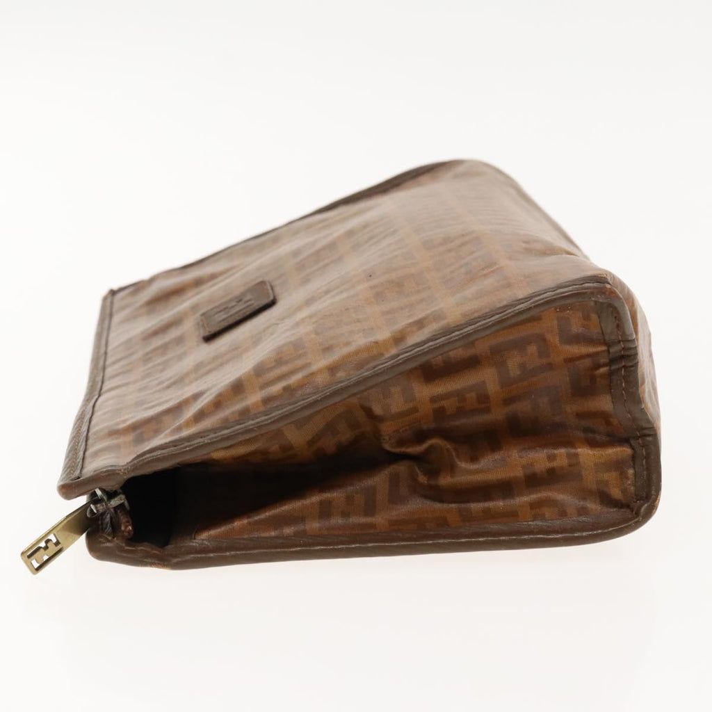 FENDI Zucchino Canvas Clutch Bag Brown Gold ti2135