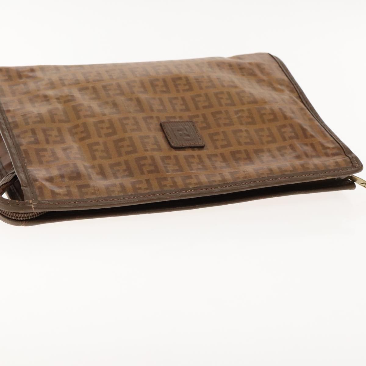 FENDI Zucchino Canvas Clutch Bag Brown Gold ti2135