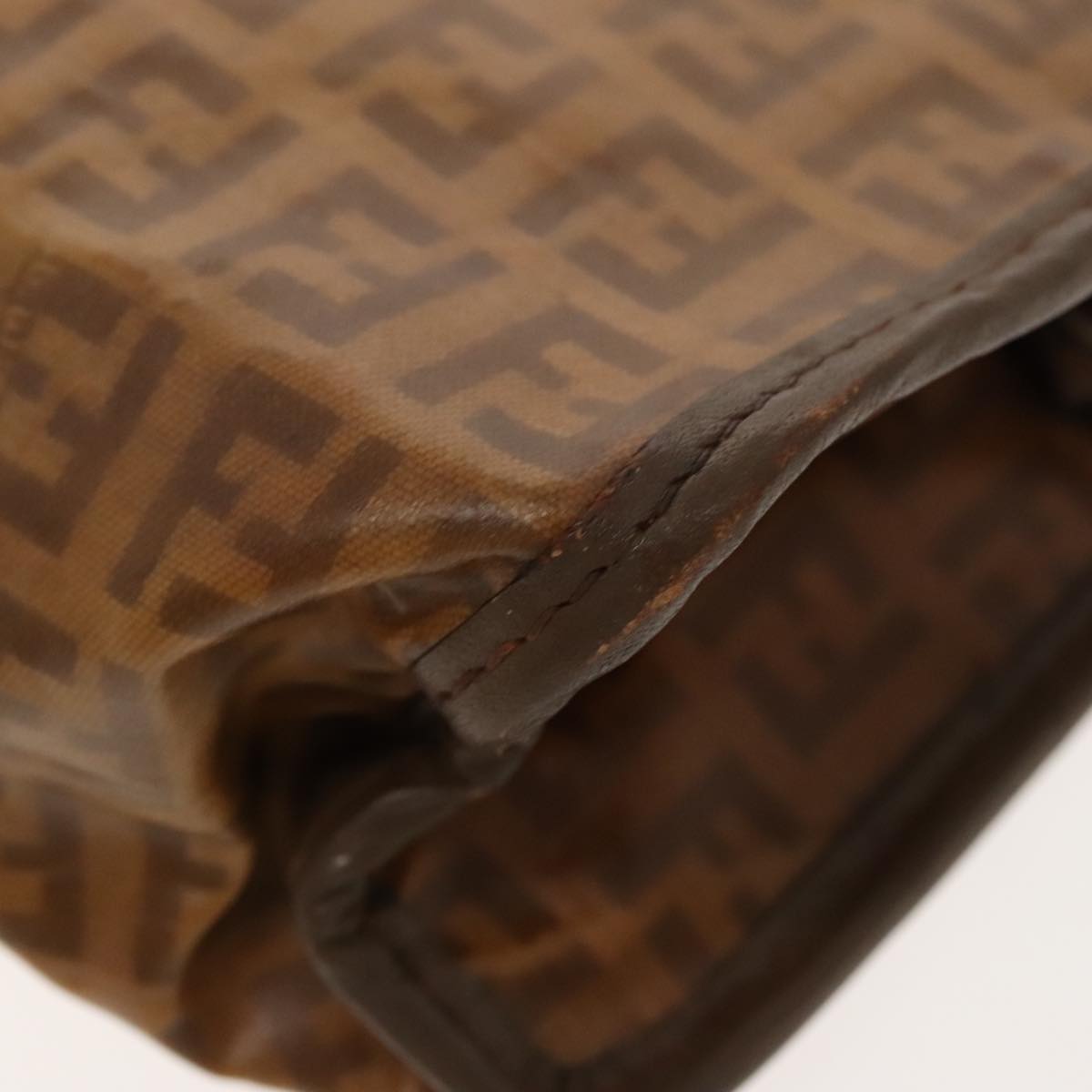 FENDI Zucchino Canvas Clutch Bag Brown Gold ti2135